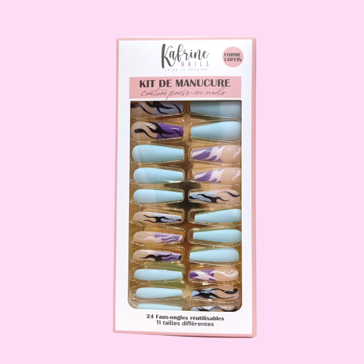 PRESS ON NAILS- COFFIN EXTRÊME MOTIFS FLAMME